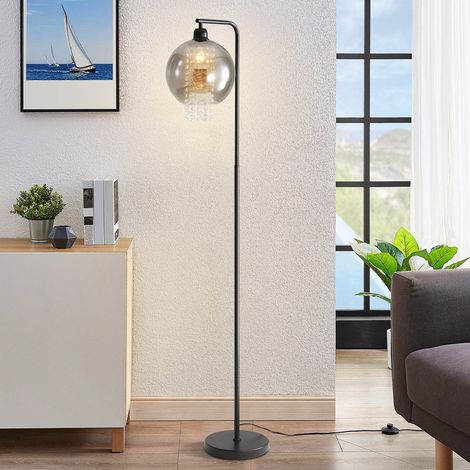 GBLY Stehlampe Wohnzimmer Stehleuchte Schlafzimmer - E27 Standleuchte Rauchgrau Groß Standlampe Modern mit Fußschalter Design Glaskugel Glas Kristall für Büro Sofa Kinderzimmer Hotel(Ohne Leuchtmittel