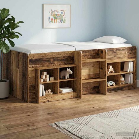 Marco de Cama Alta para Niños 2 pcs Madera envejecida