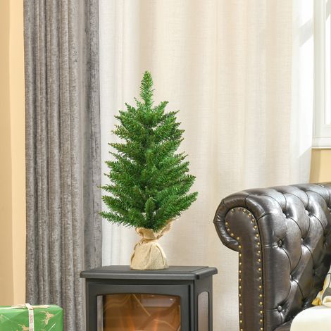 Árbol de Navidad Artificial Pequeño de 60 cm Altura con 70 Ramas Base de Tela Mini Árbol Navideño Realista para Interior Verde (1/5)