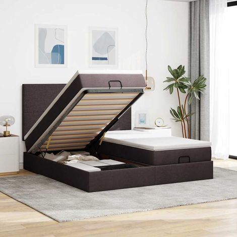 VidaXL Cadre de lit ottoman avec matelas marron foncé 180x200 cm tissu (1/5)