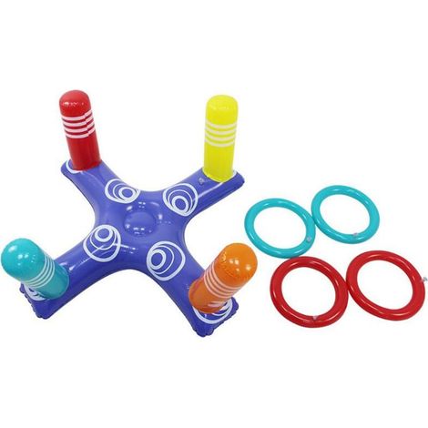 Jeu de lancer d'anneaux pour piscine gonflable - 4 anneaux et gonfleur inclus - Jouets aquatiques interactifs pour jeux en piscine (1/5)