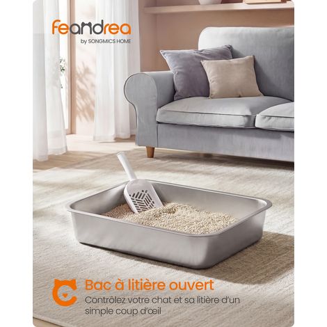 Bac à Litière pour Grand Chat en Acier Inoxydable Ouverte XXL 60 x 40 x 15 cm Gris Argenté (1/5)