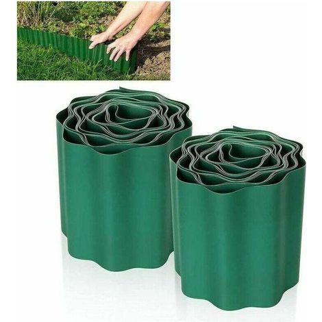 2 PCS Bordure de Pelouse Flexible 9M × 15CM, Clôture Gazon Bordure Jardin Plastique Bordurette de Jardin Bords Bordures Jardin Exterieur PVC - Bordure de Jardin Flexible Vert (1/4)