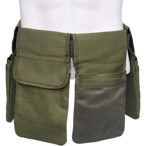 Gartengeräte-Gürteltasche aus Canvas, Tragetasche, Aufbewahrungstasche für Zuhause, Halter, Rasenaufbewahrungstasche, olivgrün (1/5)