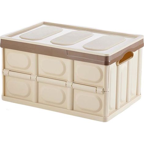 Boîte pliable 30L avec couvercle, conteneur plastique empilable, organisateur multifonction pour habits, jouets, livres, snacks, maison et extérieur (1/5)