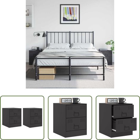 vidaXL Schrank - Nachttische 2 Stk. Schwarz 34,5x39x44 cm Stahl (1/5)
