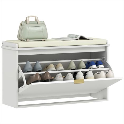 Console d'entrée banc avec rangement et coussin 80 cm blanc (1/5)