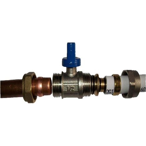 Adaptateur Réducteur 15 mm/16 mm Pex-al-pex Ball Valve Laiton raccords à compression Bleu (1/4)
