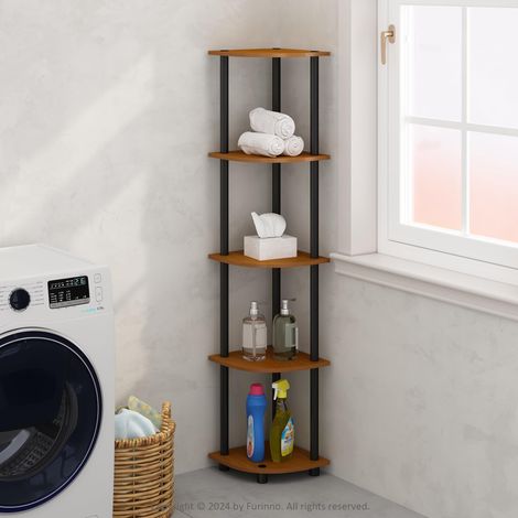 Étagère d’Angle, Étagère d’Angle 5 Niveaux, Unité d’étagère, pour Organisation et Rangement, Salon, Bureau à Domicile, Garage, Chambre, Cerisier Clair (1/5)