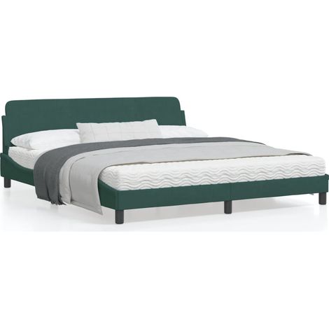 Cadre de lit avec tête de lit Vert foncé 180x200 Velours (1/5)