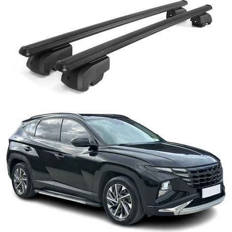 OMAC Aluminium Dachträger Querträger für Hyundai Tucson IV 2022-2026 – City Crash – ISO/PAS 11154:2006 – Abschließbar – Max. 75 kg – 2 Stangen Schwarz