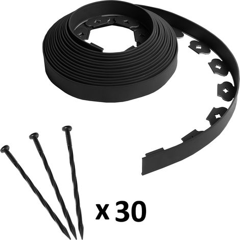 Gt Market – Bordure de jardin flexible noire 4 cm – Longueur 10 mètres – 30 piquets d'ancrage de 20 cm – Pour espaces verts personnalisables