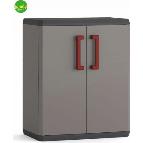 Armadio Basso Per Interni Ed Esterni In Resina Con 2 Ripiani Linea Quadra Grigio H 90 Cm (1/6)