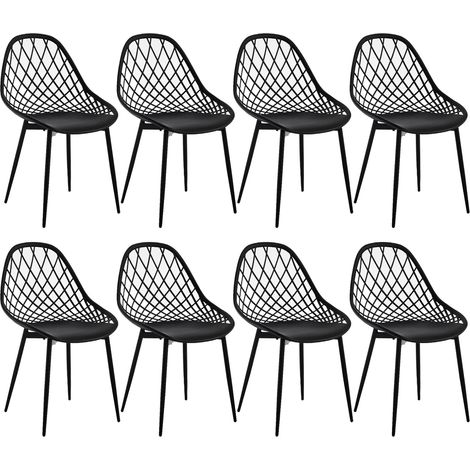 Klihome Lot de 8 Chaises Salle à Manger,Chaise en Coque, Chaise de Cuisine, Dossier et Siège en PP, Pieds en Métal, Noir (1/5)