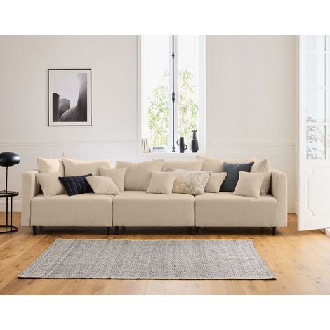 Lisa Design – Canapé modulable 3 places en velours côtelé beige – Conception personnalisable – Coussins déhoussables – Dimensions 290x100cm (1/5)
