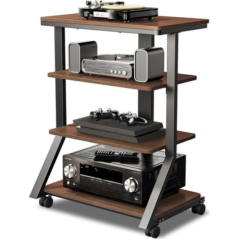 Étagère avec Support Audio 4 Niveaux Capacité de Charge 54 kg En bois Pour tourne disque Lecteur DVD Multifonctionnel Hauteur réglable 63,5 × 45,1 × 85,7 cm (1/5)