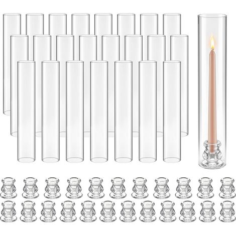 VEVOR Bougeoirs Ouragan Lot de 24, Bougeoirs Cylindriques en Verre Transparent 65x350 mm pour Mariage, Fete, Centre de Table et Decoration Interieure, Verre Borosilicate Haute Resistance, Coupe-Vent (1/5)