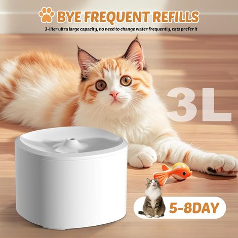 Fontaine pour chat de 3 L : fontaine à eau ultra silencieuse pour chat, fontaine à boire sûre pour chat avec éponge filtrante, fontaine pour animaux de compagnie, 3 niveaux réglables, prise USB