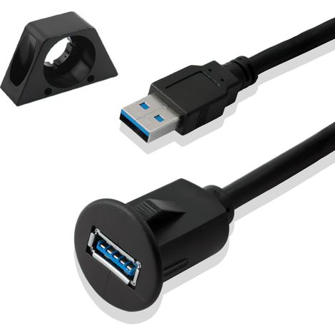 Câble d'extension USB 3.0 femelle encastrable Charge 10 Gbps 5 V/2 A, Prise USB encastrable pour montage encastré dans voiture, bateau, RV, moto, Flush Mount USB Cable, 1M / 39.4' (1/5)