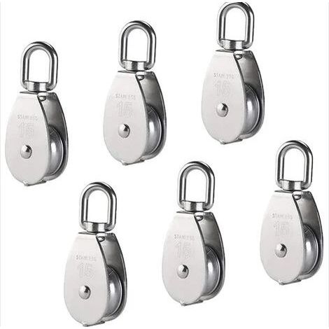 Moufle Simple En Acier Inoxydable 304 - Diamètre Roue 15mm - Pour Levage Et Cordage Intérieur Extérieur - Lot De 6 Pièces (1/2)