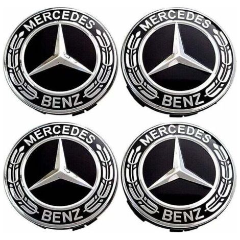 Set di 4 coprimozzi centrali da 75 mm in plastica ABS e alluminio. Coprimozzi di ricambio compatibili con Mercedes Benz.
