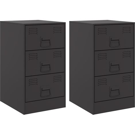 Juego de 2 mesitas de noche con 3 cajones 34,5 x 39 x 62 cm acero negro DEC035464