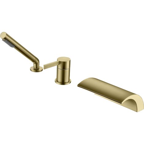 SUMERAIN Mitigeur de Baignoire avec Bec Cascade et Douchette, Finition PVD Durable, Mitigeur de Baignoire avec Valve 2 en 1, Or Brossé (1/5)