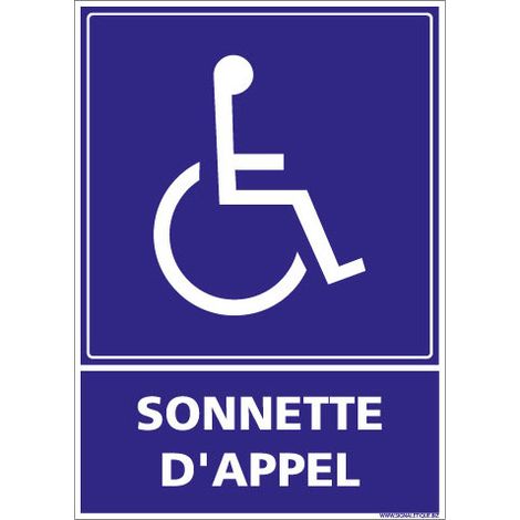 Signaletique.Biz France – Panneau d'obligation sonnette d'appel pour rampe d'accès – Adhésif 75 x 105 mm – Conforme à l'arrêté du 01/08/2006
