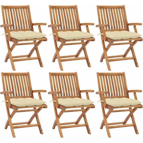vidaXL Sillas plegables con cojines, 6 unidades, madera maciza de teca. (1/2)