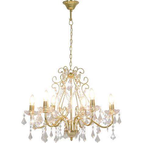 Lustre avec perles de cristal Doré Rond 6 x E14 (1/5)