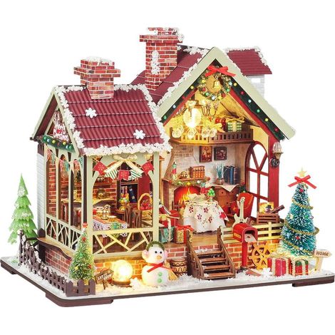 Maison De Noël En Bois - Maquette 3D À Monter Soi-Même Avec Éclairage Led - Décoration Festive Pour Intérieur - Kit Artisanal ×1 (1/5)