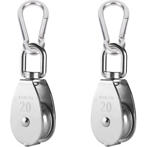 Poulies câble inox M20 avec mousquetons M5 charge 75kg pivotante, lot de 2 (1/5)