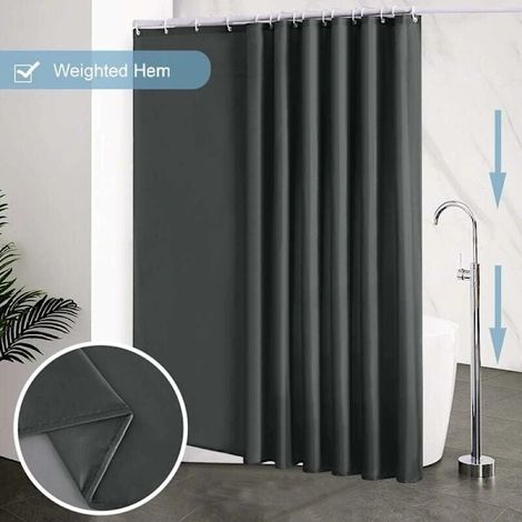 Filiyano-Rideau de douche 240x200 cm, avec 16 crochets, extra large, lesté, anti-moisissure, gris foncé, imperméable, grande serviette de bain, tissu (1/4)
