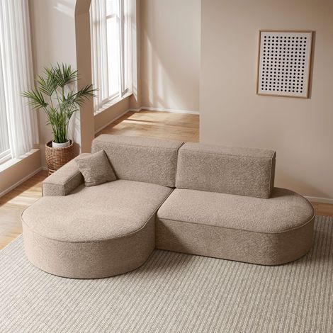 Canapé d'angle gauche convertible 4 places MARLO en tissu chenille - Taupe (1/5)