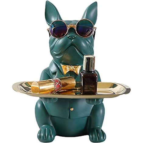 1 Statue Bouledogue Plateau Résine Décoration Bureau Maison Vert (1/5)