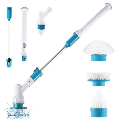 Brosse de nettoyage rotative électrique avec 3 têtes de brosse de nettoyage remplaçables, brosse à récurer télescopique étanche, adaptée à la salle de bain, au mur (Réglementation européenne) H509