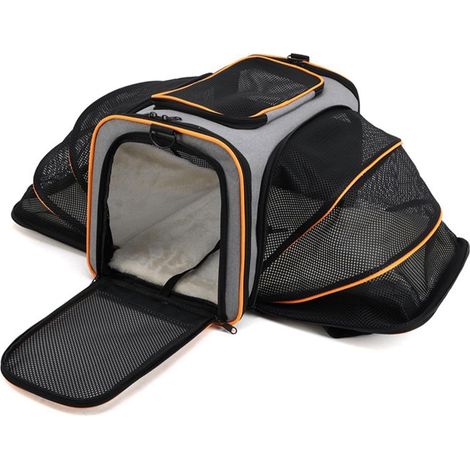 Trasportino per cani e gatti pieghevole ed espandibile, materiale traspirante con cuscino rimovibile, approvato dalla compagnia aerea, ideale per viaggi, escursioni e campeggio (Arancione) (1/5)