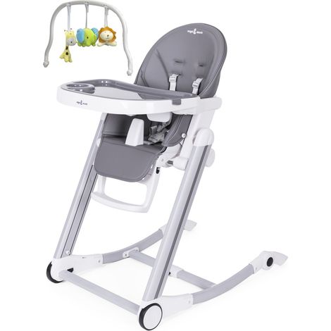 ADELLE Chaise haute à bascule inclinable et pliable Gris