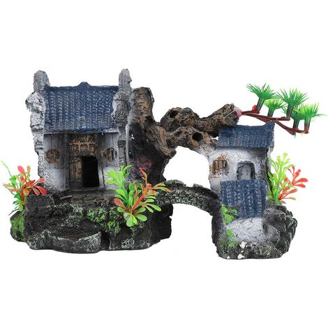 Décoration Aquarium Résine Bâtiment Ancien Arbre Paysage Réaliste Pour Bac À Poisson 19x10x11cm (1/5)