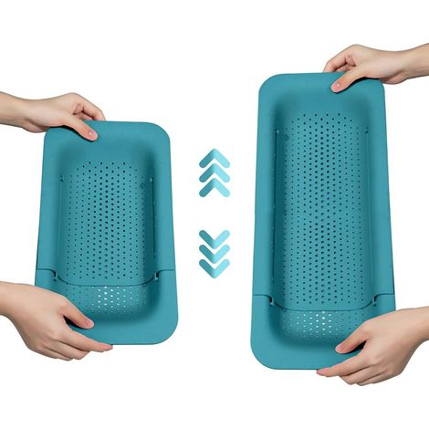 Passoire et panier égouttoir extensible pour évier de cuisine, passoire à poser sur l'évier pour laver fruits et légumes et sécher la vaisselle, gris (1/5)