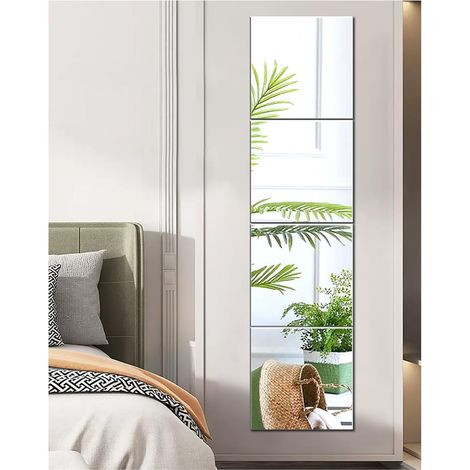 4 Miroir, Bord poli, Verre 2mm, Adhésif double face, Salon Chambre