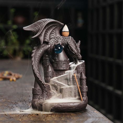 Support À Encens Dragon - Brûleur À Encens À Écoulement Arrière - Pour Méditation Et Aromathérapie - 4 x 3,3 x 6,7 Pouces - Noir - 1 Pièce (1/5)