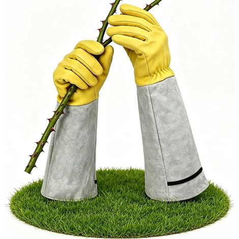Guanti da giardinaggio in pelle antitaglio per donna e uomo - guanti da lavoro lunghi per roseti spinosi - taglia regolabile (1/5)
