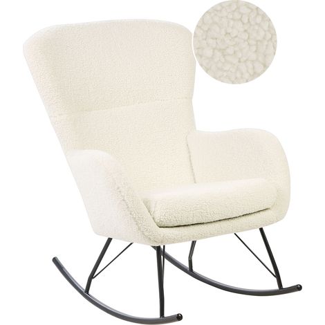 Silla mecedora de bouclé blanco crema negro poliéster patas de metal Anaset