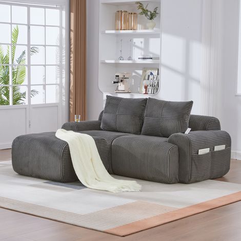 FloraGrace canapé modulaire 2 places, 200 x 174 x 80 cm, velours côtelé gris foncé, avec pouf, porte gobelet et poche (1/5)