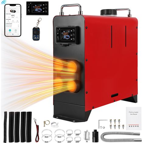 TolleTour 8 kW 12/24 V Chauffage Diesel Portable Monobloc Vertical 4 Sorties d'Air, App Bluetooth, 2 Poignées Métalliques pour Auto Camping-Car Camion Rouge (1/5)