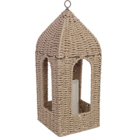Farol de papel marrón con vela led 16x16x40.5/42.5h cm (1/5)