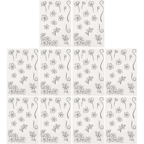 Lot de 10 tampons transparents décoratifs réutilisables en forme de fleurs et de feuilles, parfaits pour la création de cartes et autres loisirs créatifs. (1/4)