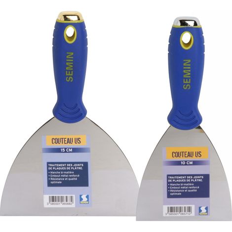 Semin – Pack de 2 couteaux US à enduire 10/15 cm – Manche bi-matière – Embout métal renforcé pour joints de plaques de plâtre (1/5)