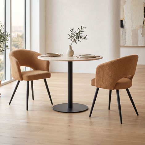 Lot de 2 chaises repas 58x53x81 cm en tissu bouclette moutarde (1/5)